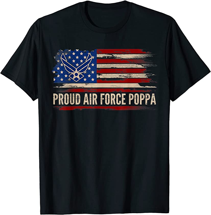 Vintage Proud Air Force Poppa American Flag Veteran Gift T-Shirt