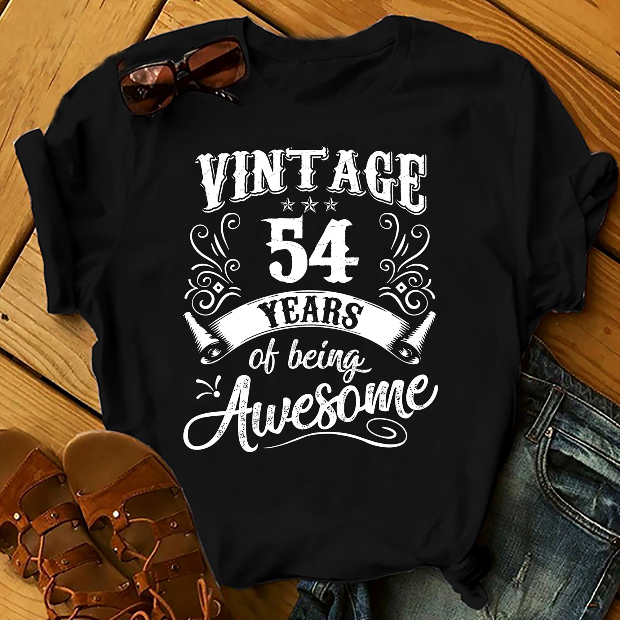 Vintage 54 Years Of Being Awesome – Shirts Women, Birthday T Shirts, Summer Tops, Beach T Shirts