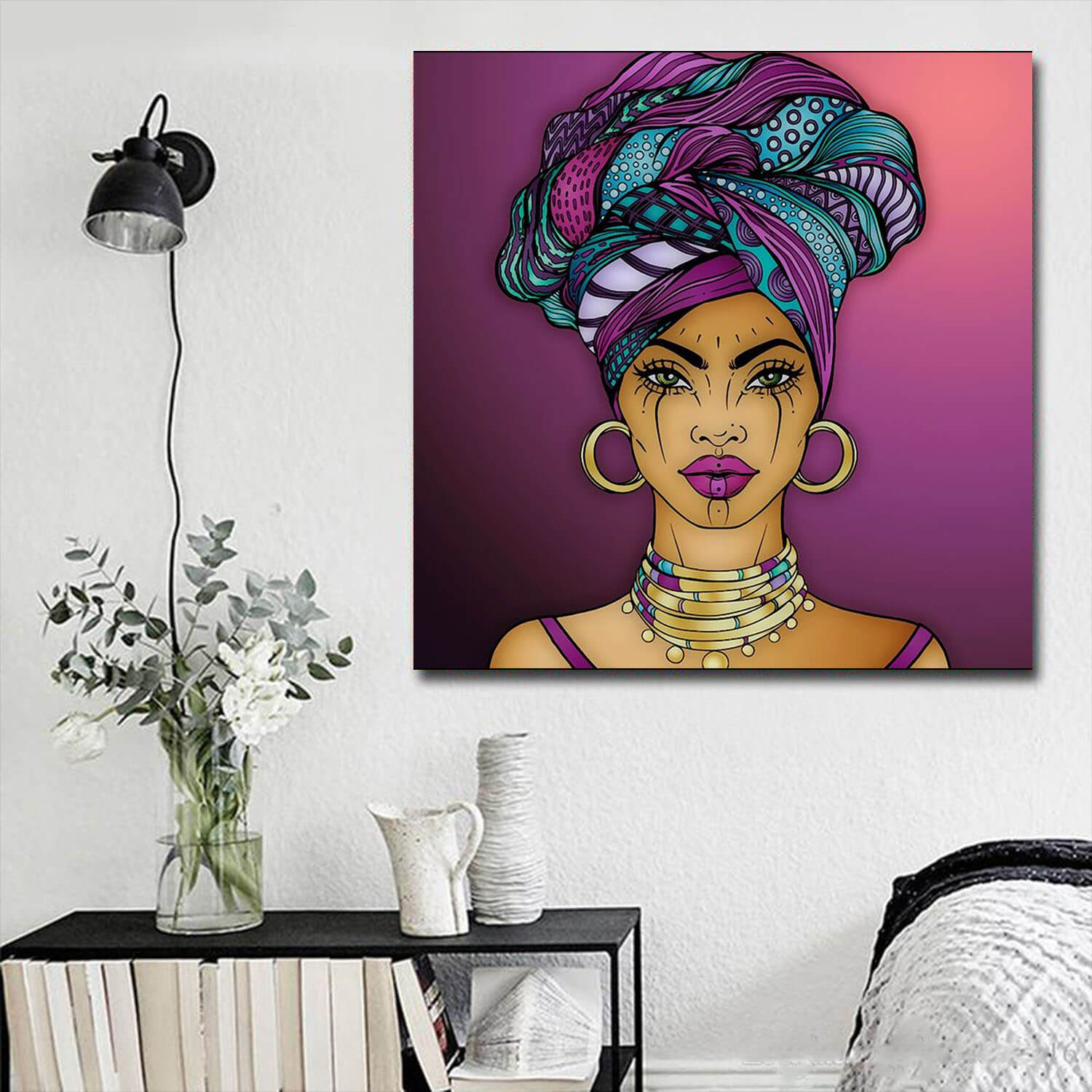 African American Canvas Wall Art Melanin Girl Afro Queen African Living Room Decor Ideas WBG9904