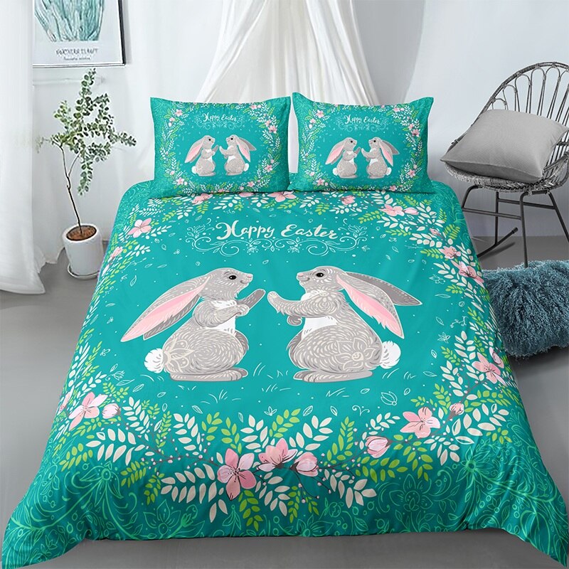 Luxury 3D Cartoon Rabbit Printed Bedding Set Happy Easter Duvet Cover Pillowcase For Home Bedroom