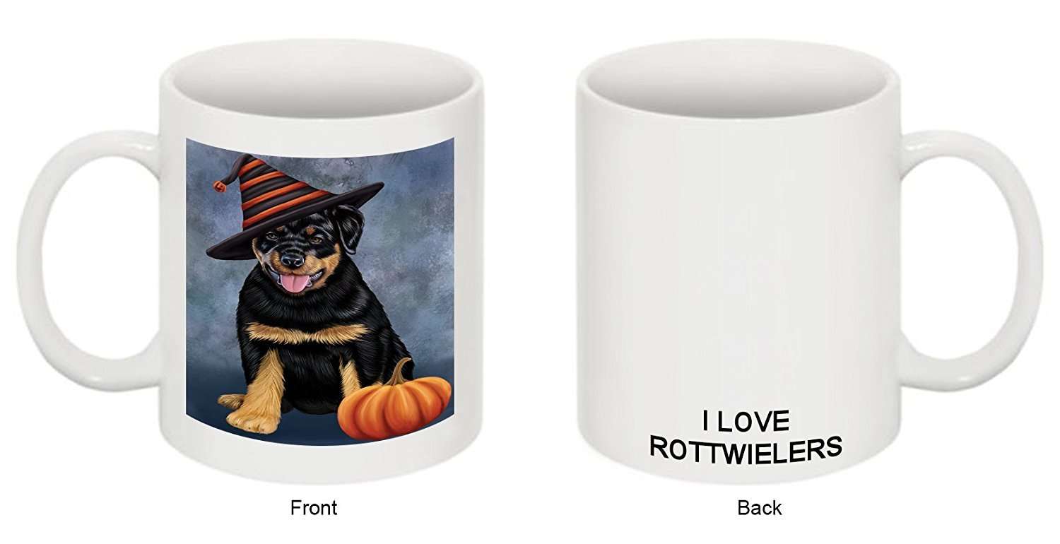 Christmas Happy Holidays Rottweiler Puppy Wearing Witch Hat Mug Cmg0671