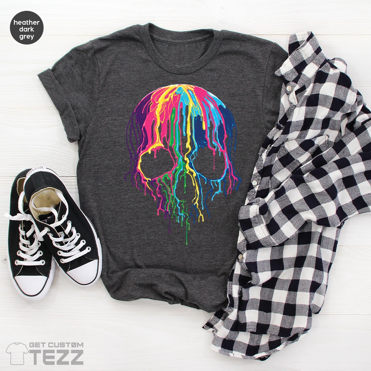 Hoodiegen Fashion Skeleton Shirt, Pastel Goth Shirt, Rainbows Skull Shirt, Spooky Shirt, Goth Shirt Women, Dark Academia Shirt, Aesthetic Plus Size Shirt