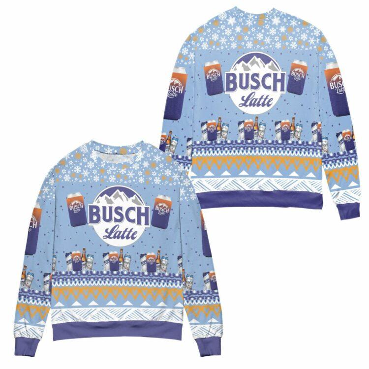Busch Latte Logo Snowflake Pattern Ugly Christmas Sweater – All Over Print 3D Sweater – Blue