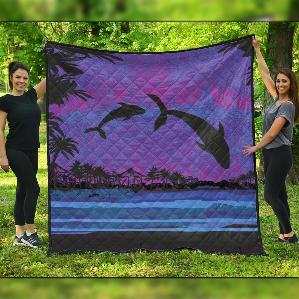 Hawaiian Dolphin In Night Polynesian Premium Quilts – AH – JRC