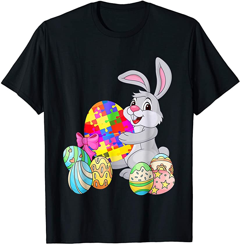 Awesome Autism Awareness Easter Bunny Holding Puzzle Eggs T-Shirt