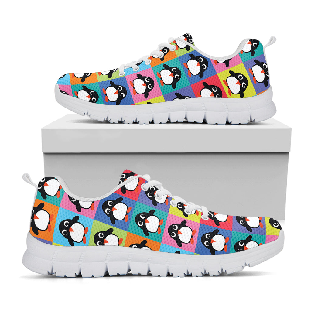 Cute Colorful Penguin Pattern Print White Sneakers