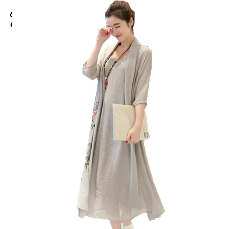 Uego 2022 New Fashion Soft Cotton Linen Long Women Summer Dress Vintage Print Floral Casual Dress Plus Size Loose Midi Dress alx