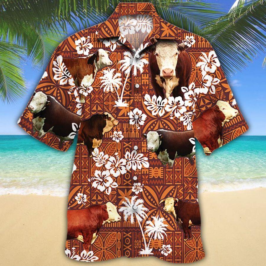 Hereford Cattle Lovers Red Tribal Hawaii Cow Hawaii Shirt For Men Women Ha45567