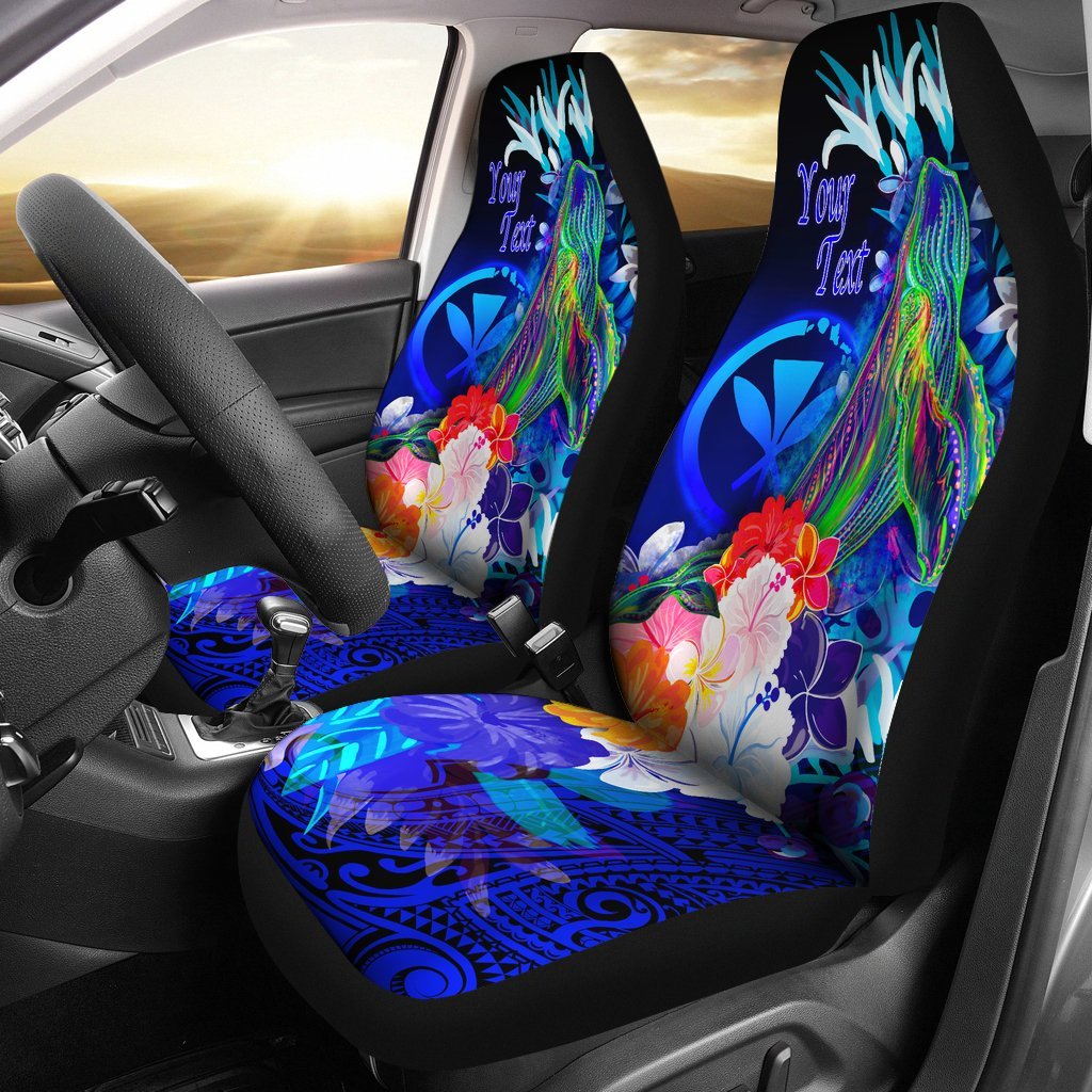 Polynesian Hawaii Custom Personalised Car Seat Covers – Kanaka Maoli  Humpback Whale with Tropical Flowers (Blue)- BN18