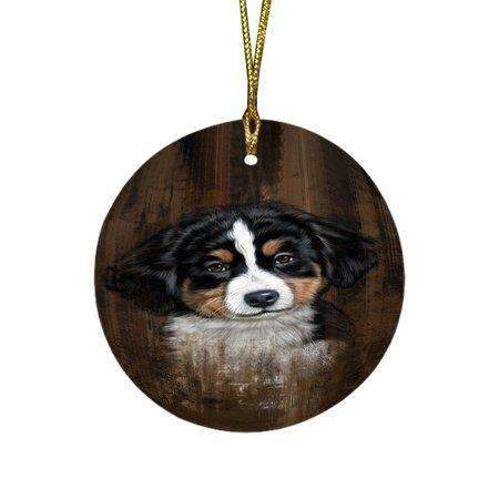 Rustic Bernese Mountain Puppy Round Christmas Ornament Rfpor48193