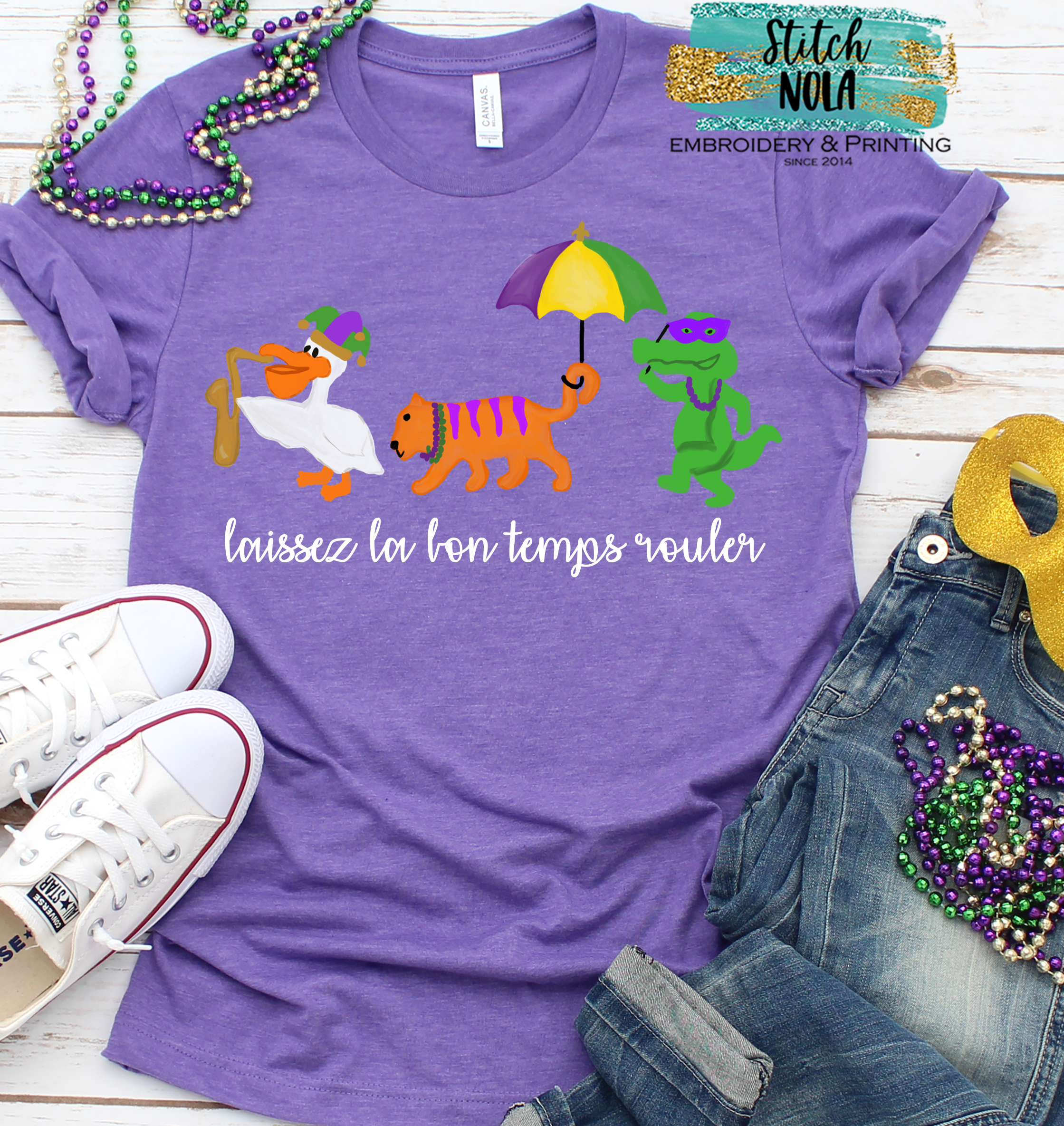 Adult Mardi Gras Animal Parade Laissez La Bon Temps Rouler Printed Tee