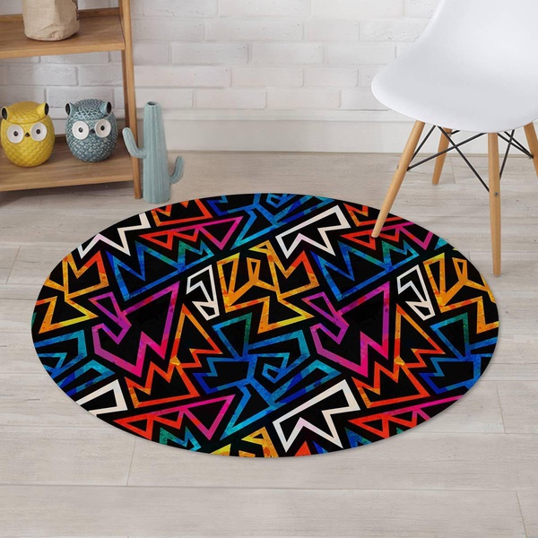 Geometric Print Round Rug