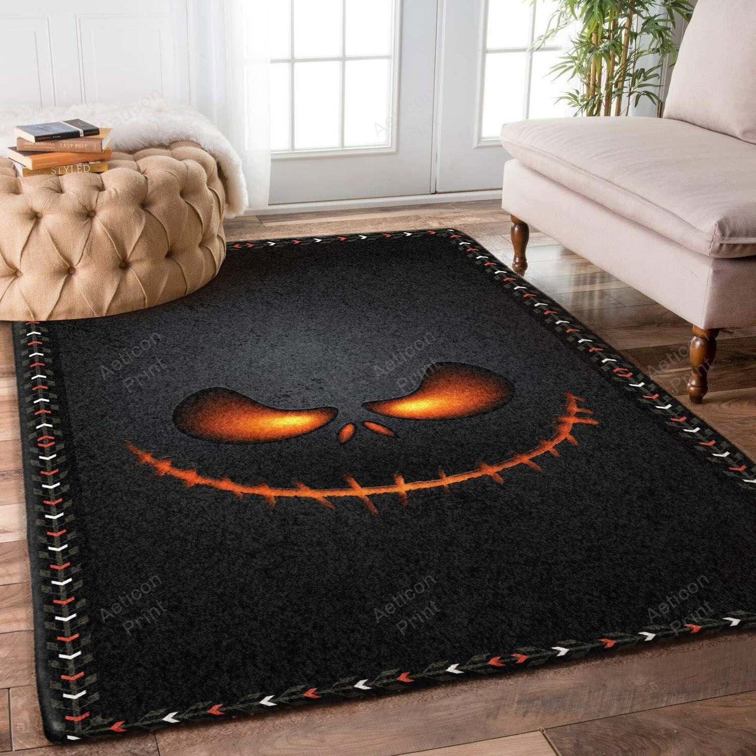 Halloween The Witch Pumpkin Ghost Skull Skeleton Spider Zoombie Bats Area Rug Carpet Vintage Home Decor Gift Idea Carpet