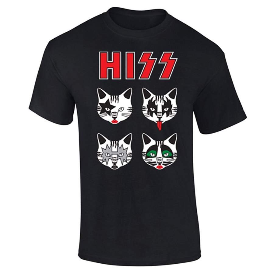 Men’S Hiss Kiss Cats Kittens Rock Funny Parody T-Shirt Summer Cute Style