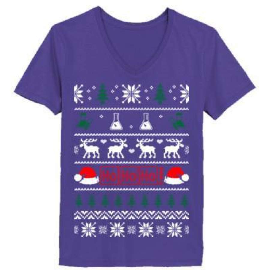 AGR Chemistry Chemical Ugly Holiday Christmas Ugly Sweater – Ladies’ V-Neck T-Shirt