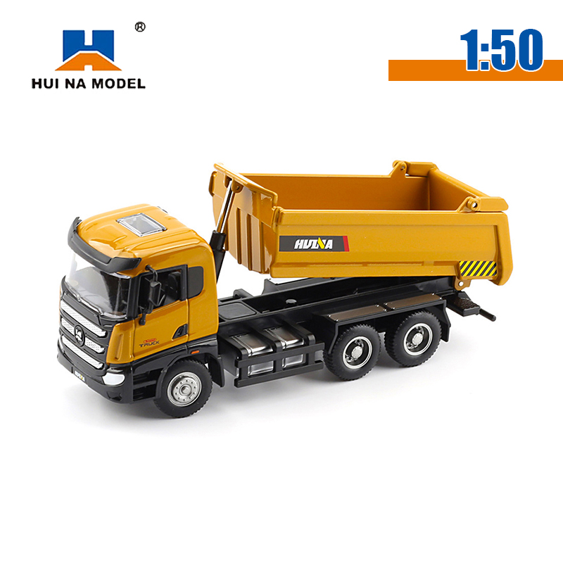 HUINA 1:50 Diecast Car Model Alloy Simulation Vehicle Die-Cast Dump Truck Engineering Vehicle Gift Toys Collectables for Boys alx