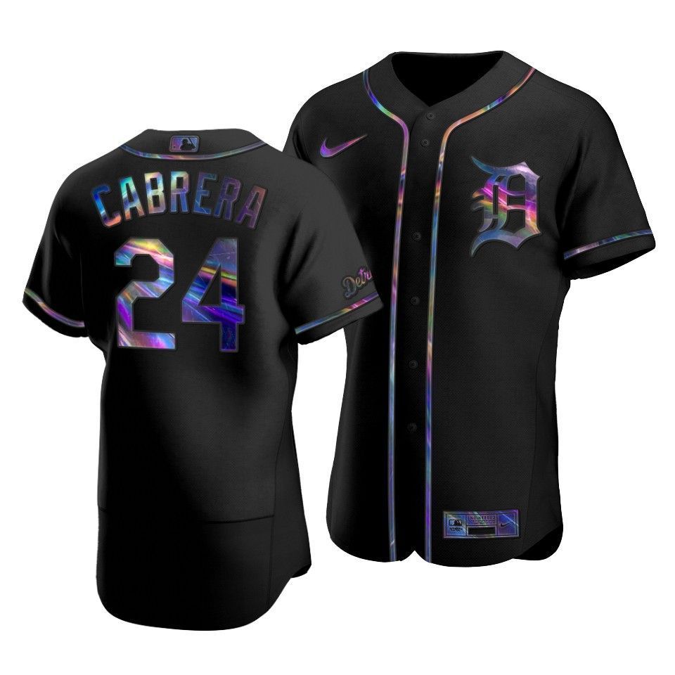 Detroit Tigers Miguel Cabrera #24 Iridescent Logo Holographic Limited Jersey Blac