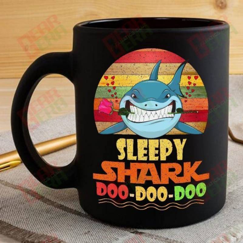 Vintage Sleepy Shark Doo Doo Doo Coffee Mug Retro Shark And Rose Womens Custom Father’s Day Mother’s Day Gift Idea GE980