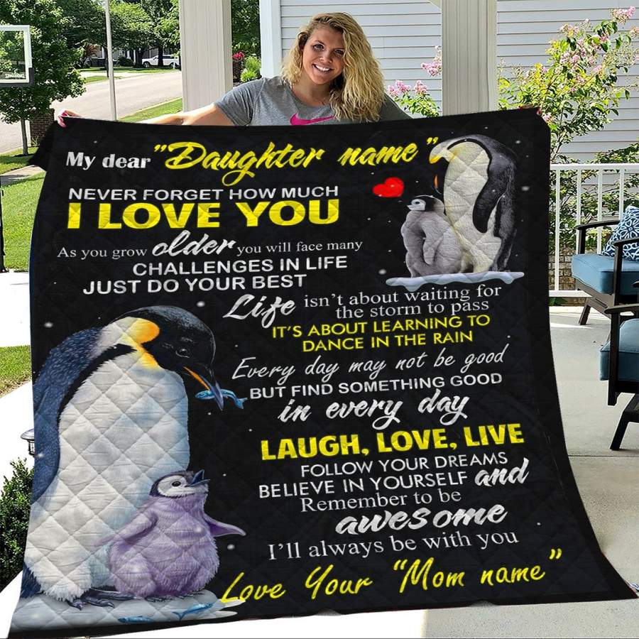 Custom Blanket Penguin Personalized Name Blanket – Gift For Daughter – Quilt Blanket