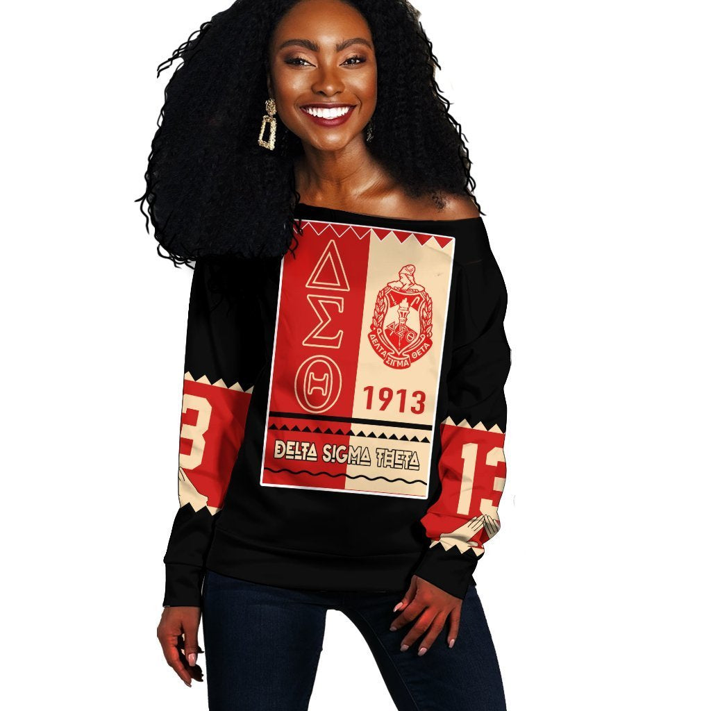 Greek Life Sweatshirt – Delta Sigma Theta Black Style Off Shoulder J09