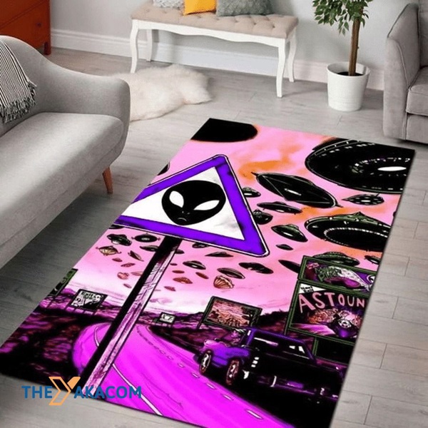 Alien Warning Sign Rectangle Area Rug Floor Decor