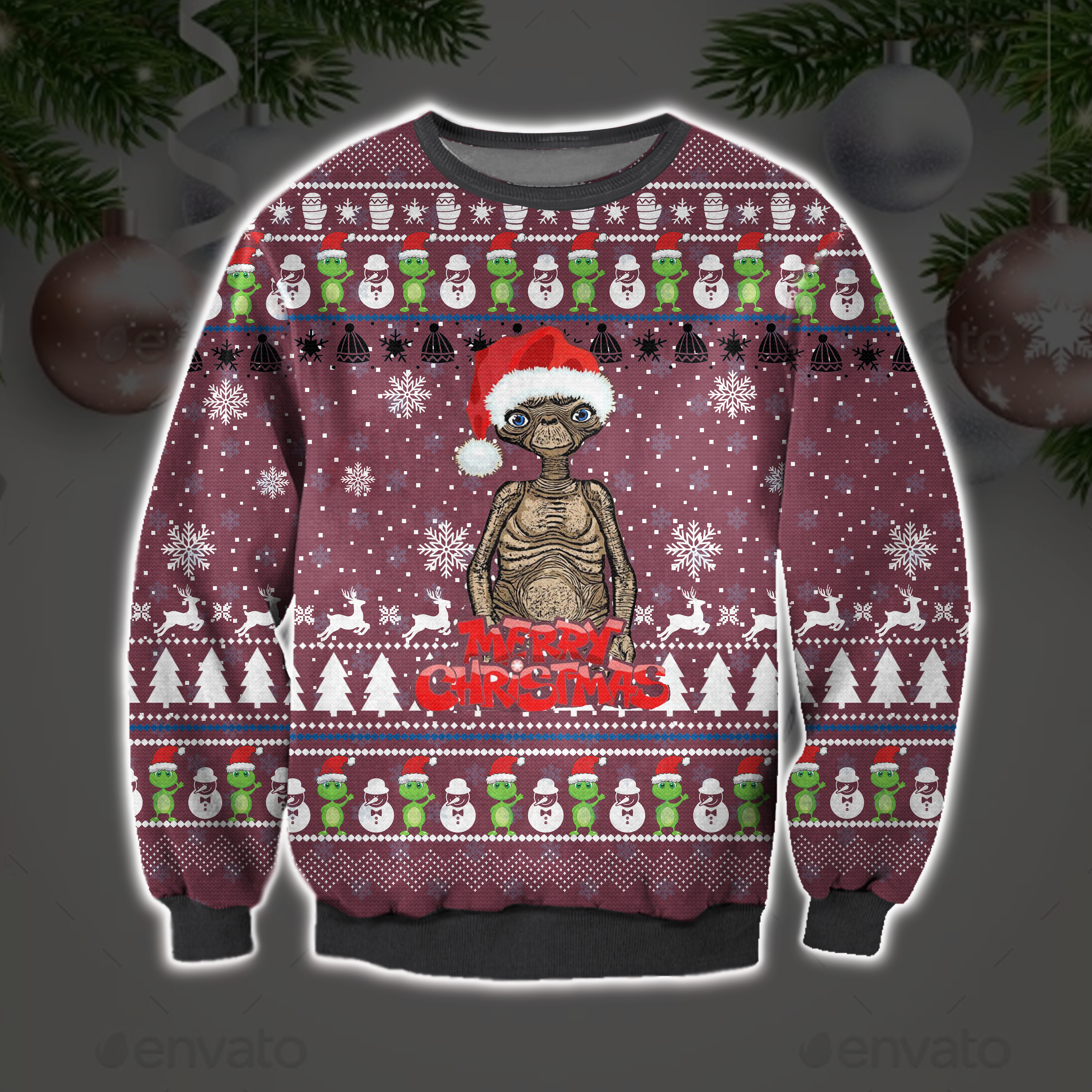 E.T. The Extra-Terrestrial 3D All Over Printed Ugly Christmas Sweatshirt