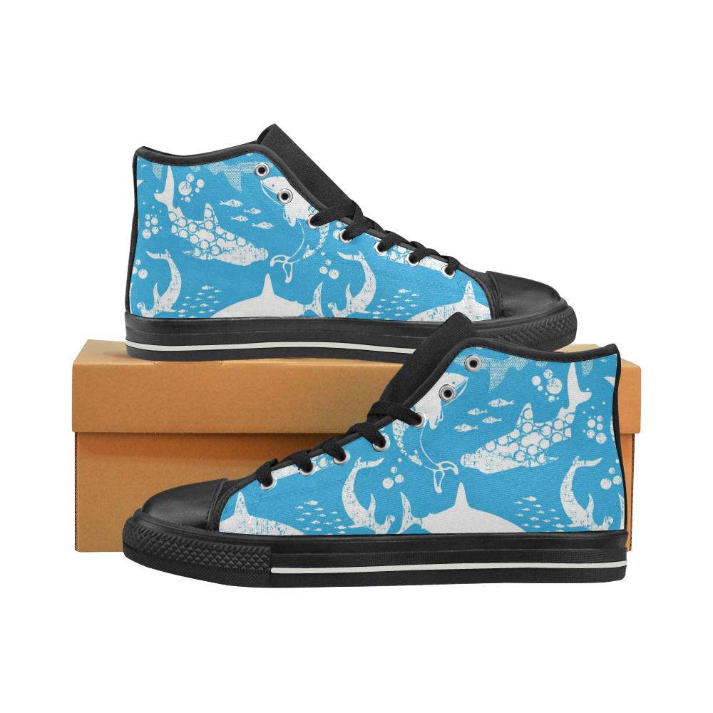 Shark Pattern Blue Theme Women’s High Top Shoes Black