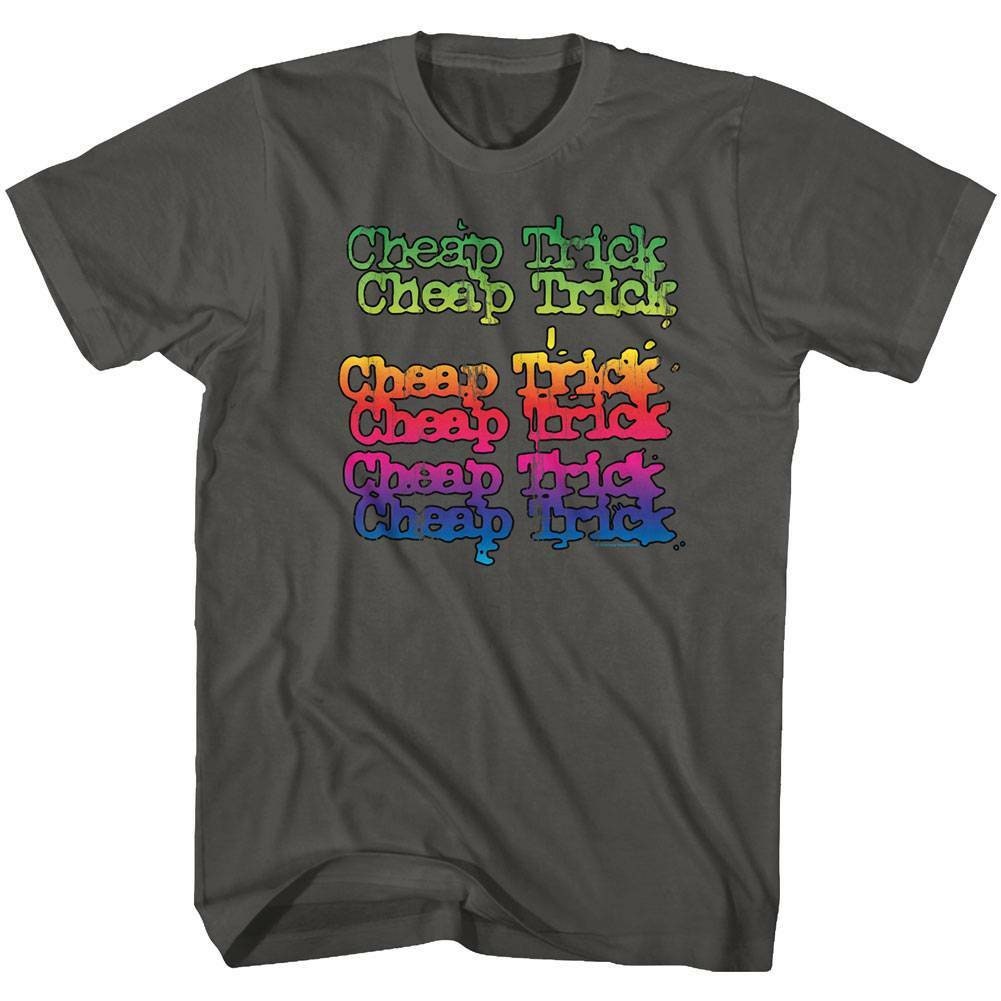 Cheap Trick Rainbow Stacked Logo Smoke Adult T-Shirt