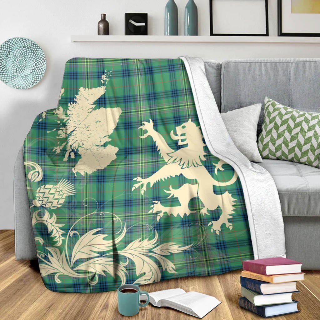 Tartan Blanket Kennedy Ancient Tartan Scotland Lion Thistle Map Plaid Blanket