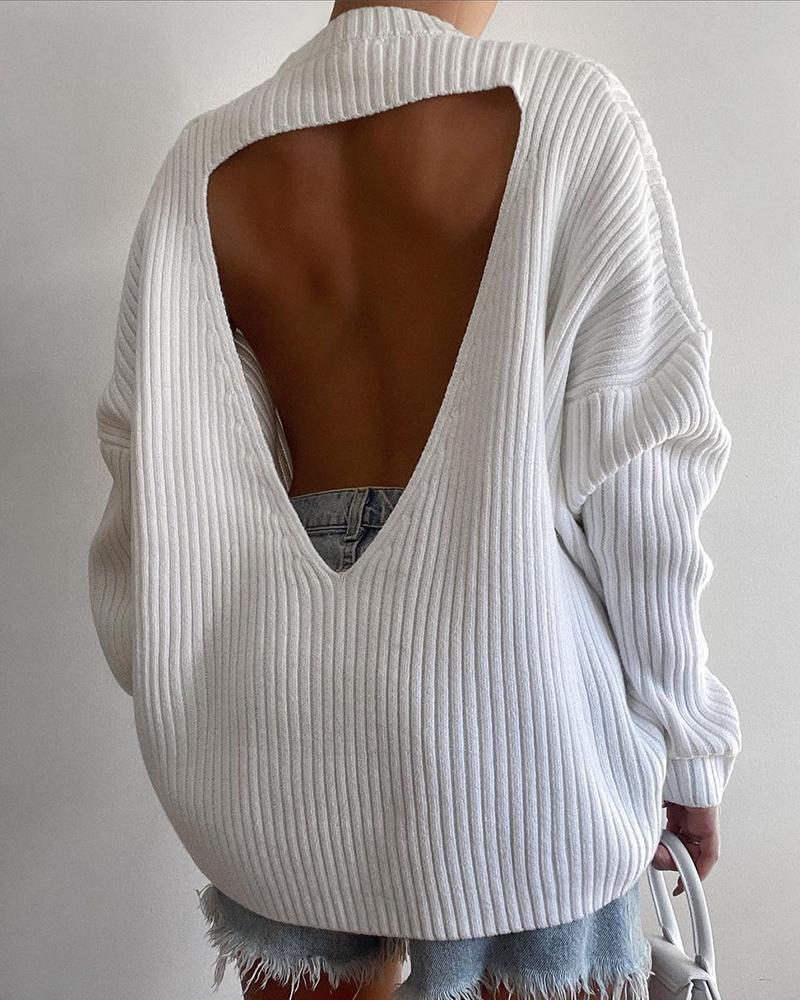 Batwing Sleeve Cutout Backless Knit Sweater alx