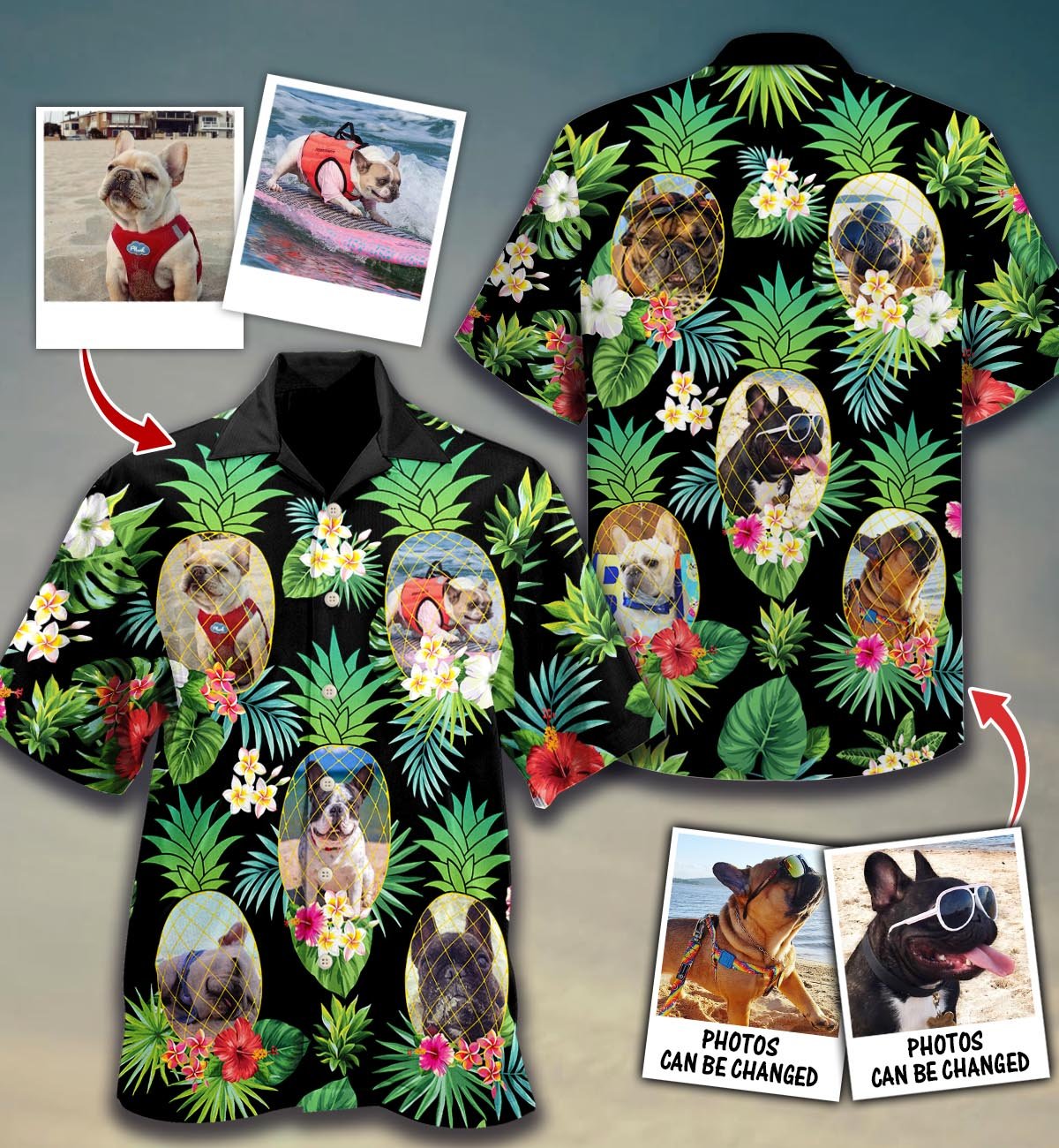 Custom Photo Dog Lover Pineapple All Over Printed Hawaii Shirt Size S Ha2544