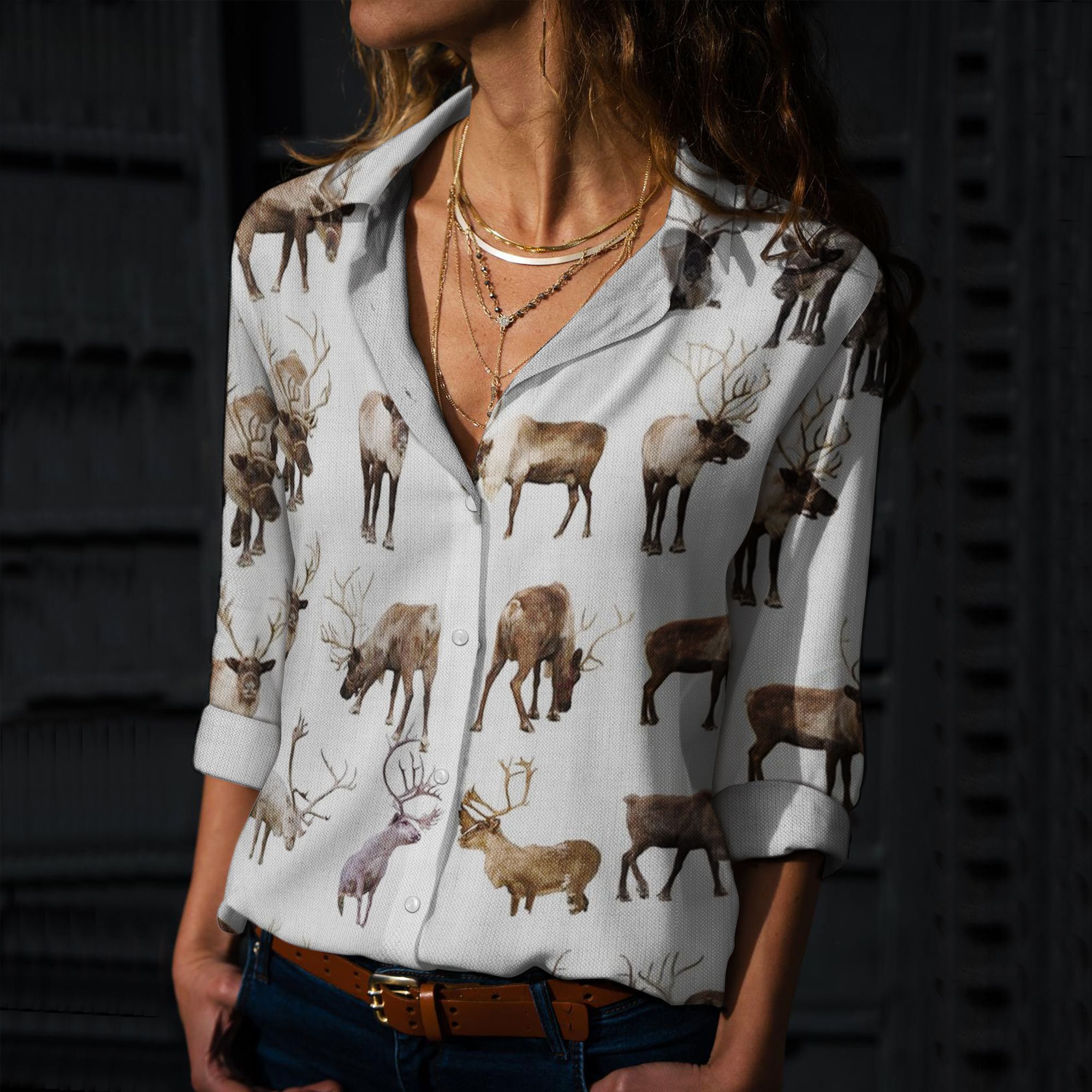 Animal Cotton And Linen Casual Shirt, Caribou Linen Shirt