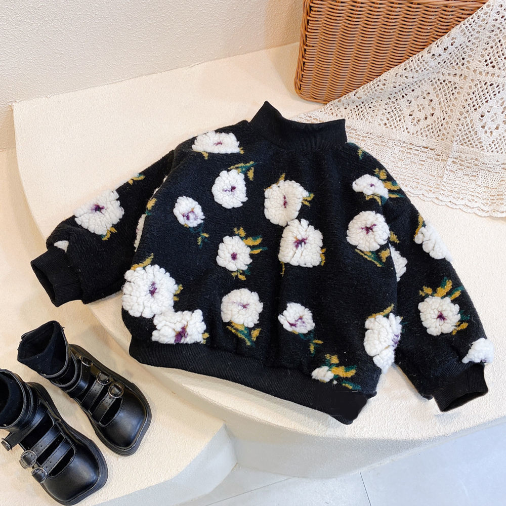 Baby Girls 3D Flowers Winter Sweaters Coats Kids Girl Soft Velvet Warm Sweater Children Birthday Princess Clothes 1-10T alx