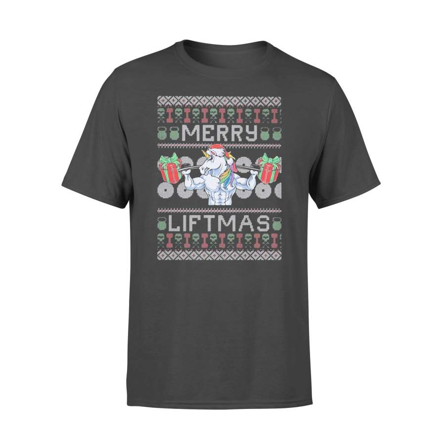 Weight Lifting Fitness Unicorn Merry Liftmas Christmas T-shirt