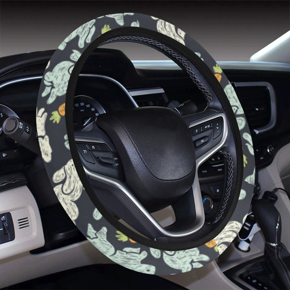 Bunny Pattern Print Design 04 Steering Wheel Cover With Elastic Edge