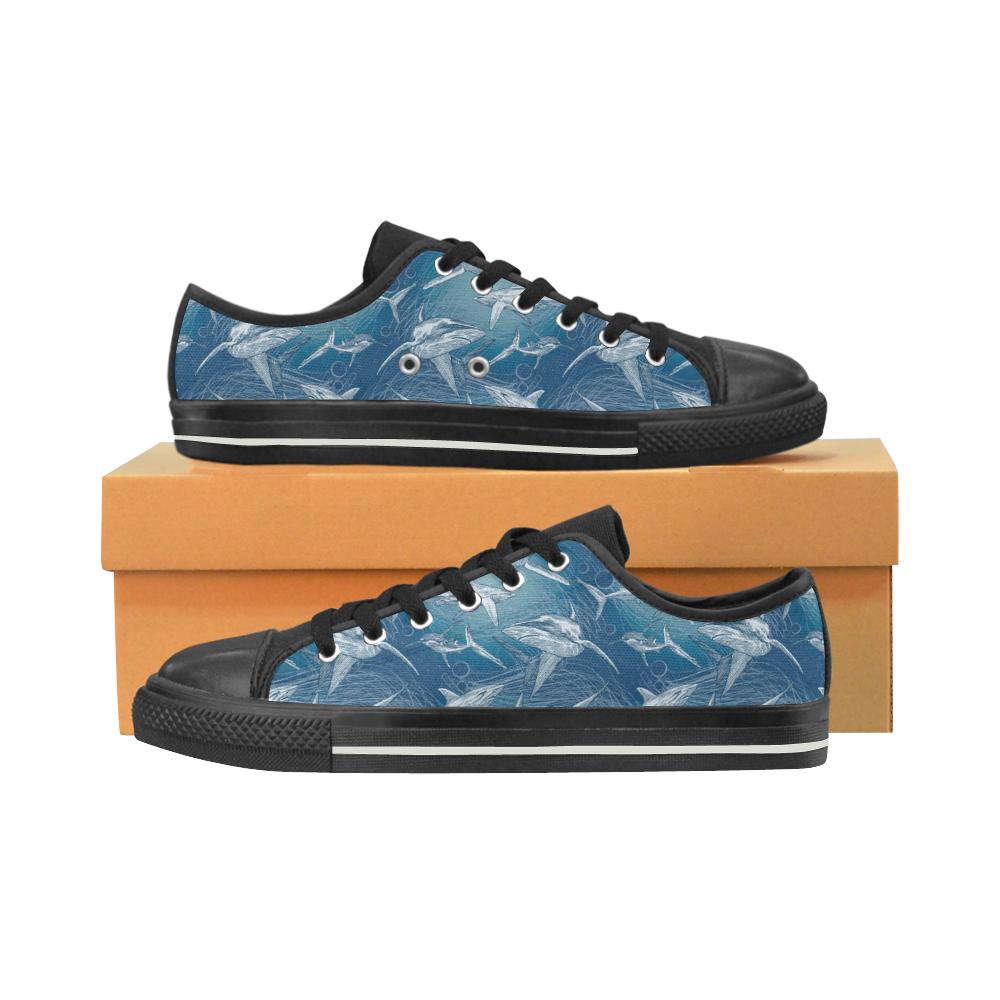 Shark hand drawn Women’s Low Top Shoes Black