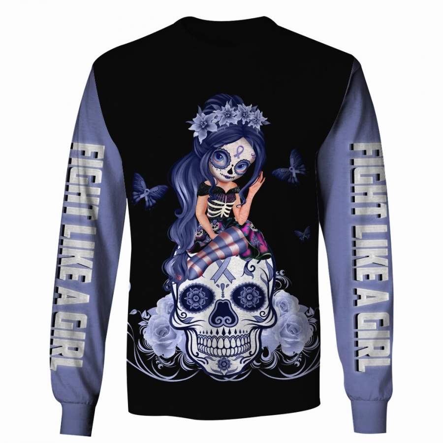 Violet Sugar Skull Girl All Cancer Awareness Hoodie