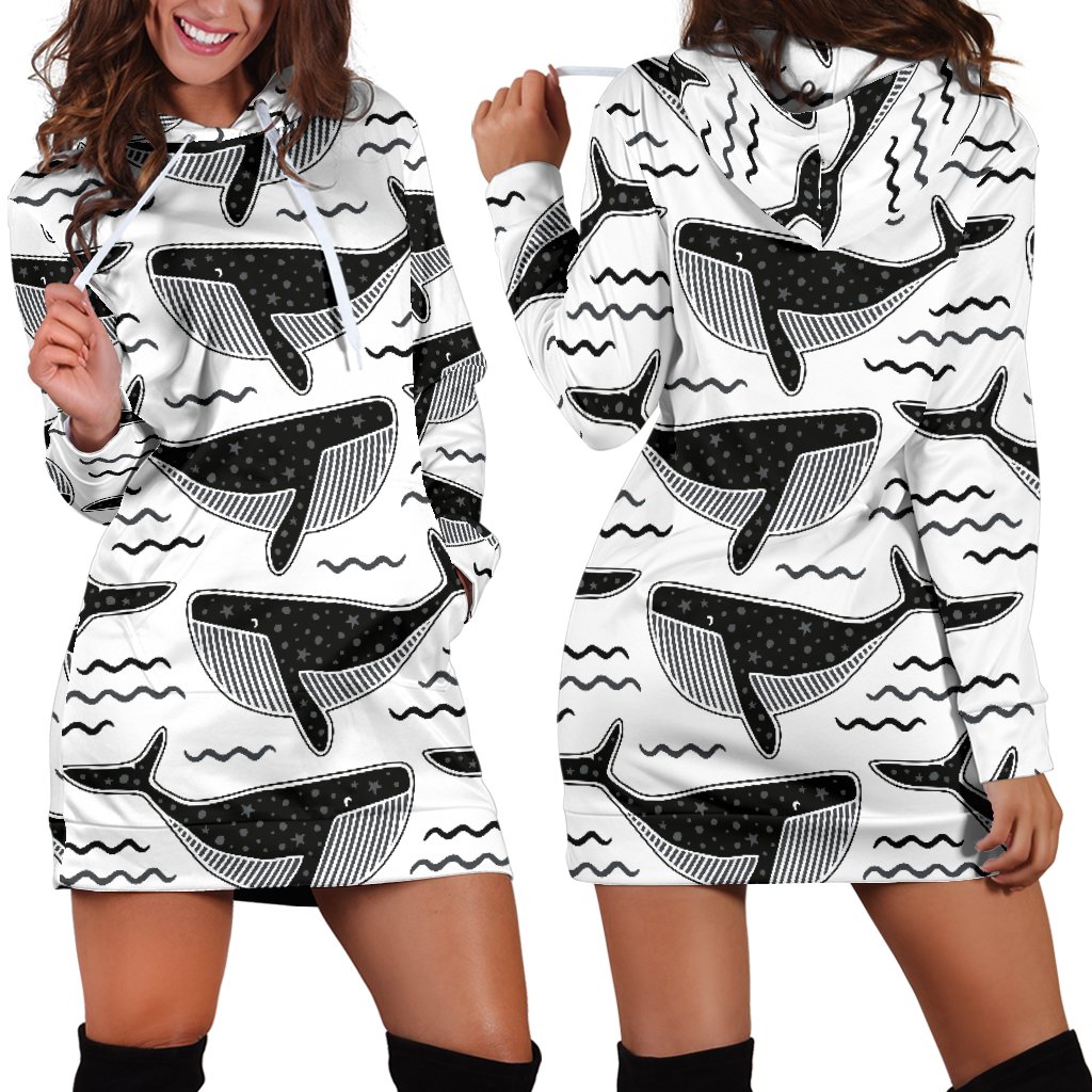 Black Whale Pattern Women’S Hoodie Dress