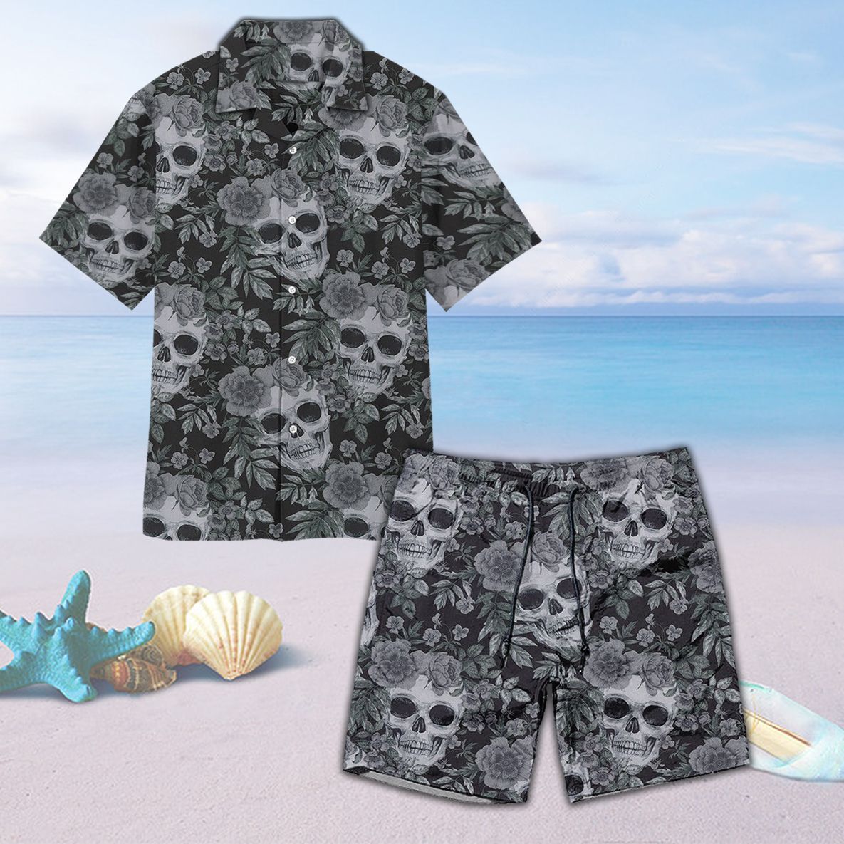 Skull Camouflage Hawaiian Beach Short Ha16277