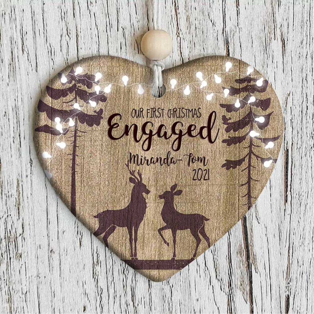 Personalized Our First Christmas Engaged Deer Couple Ornament Christmas Gift For Her For Him