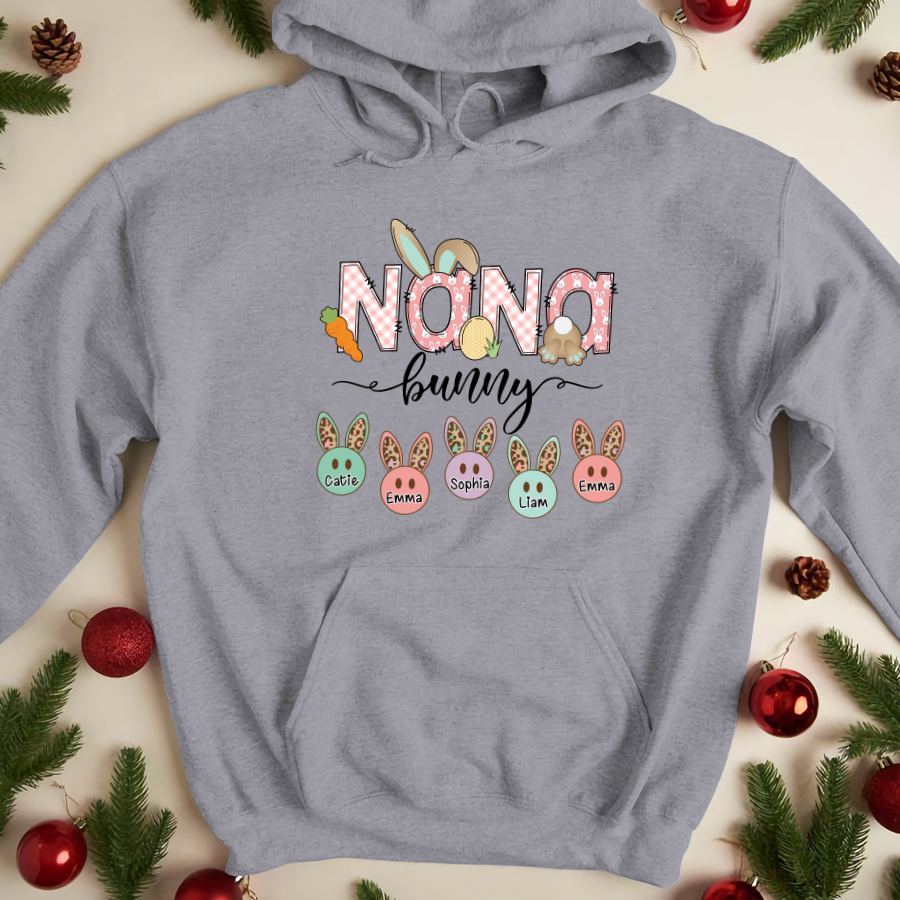 Personalized Nana Bunny And Grandkids Cute Easter Hoodie