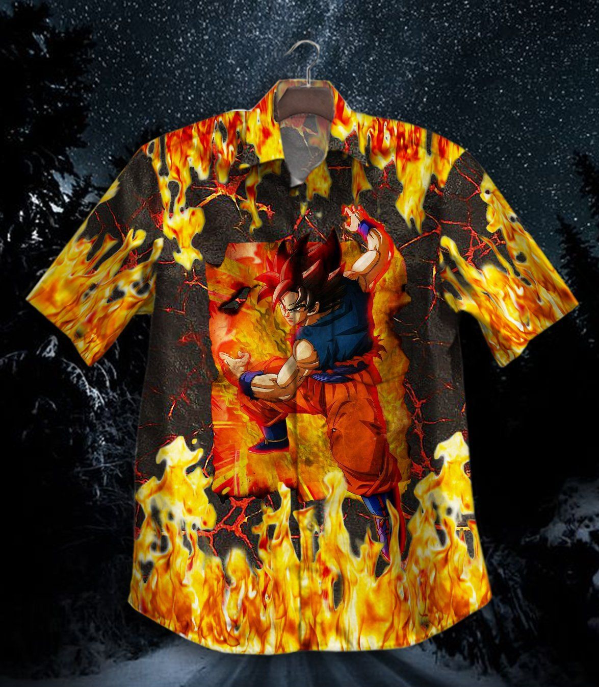 Dragon Ball Son Goku Fire For Man And Woman Print Short Sleeve Hawaii Shirt Ha26337