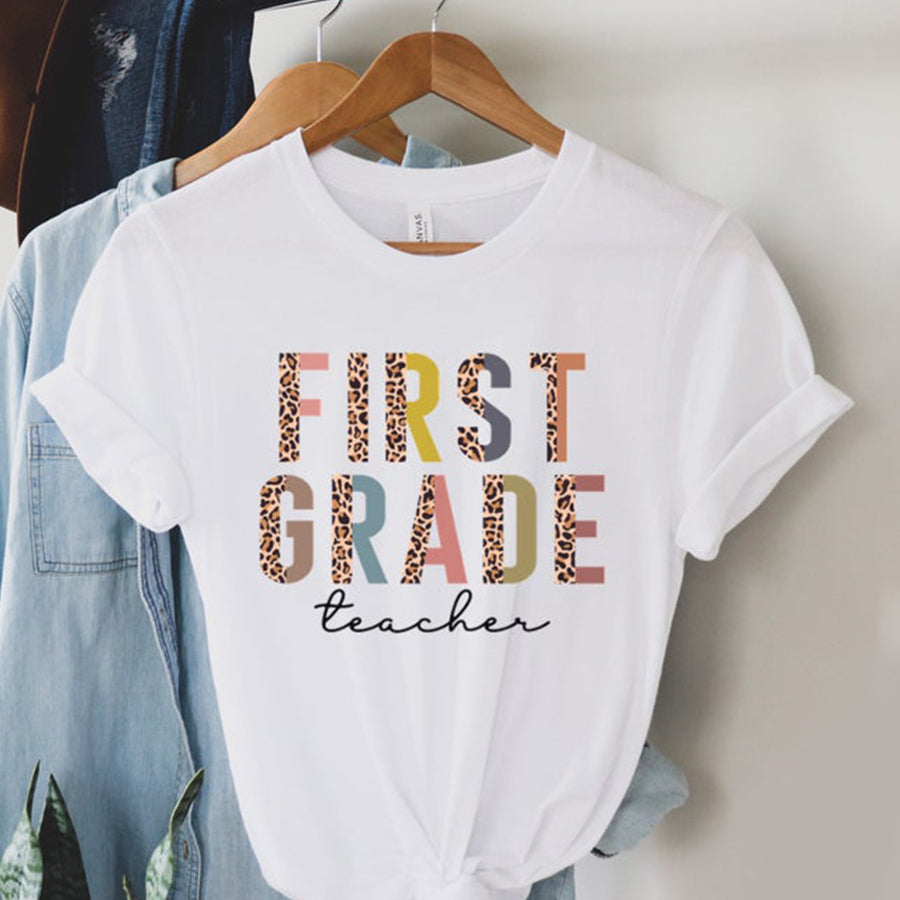 First Grade Teacher Shirt Retro Cheetah Design, Grade Level Tshirt, Cute Team Shirt Elementary, Teaching Tshirt, First Grade Shirt, Teach