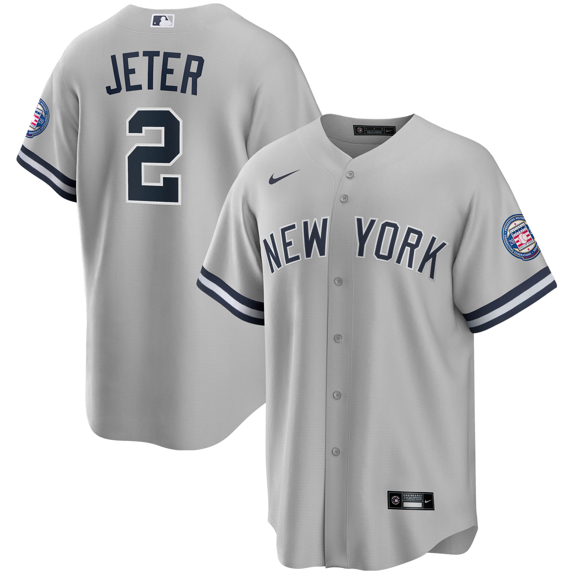 Men’s New York Yankees Derek Jeter Gray 2020 Hall of Fame Induction Road Player Name Jersey