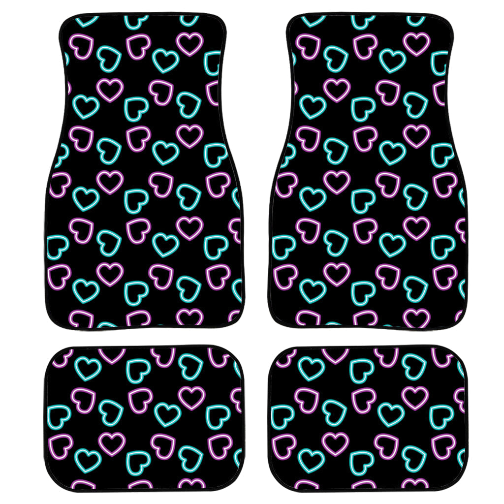 Pink And Blue Lights Heart Pattern Print Front And Back Car Floor Mats, Front Car Mat