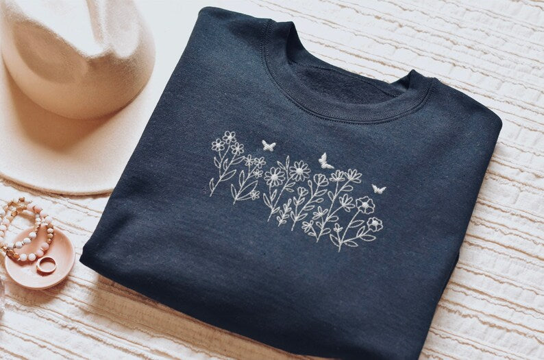 Wildflower Embroidered Sweatshirt 2D Crewneck Sweatshirt All Over Print Sweatshirt For Women Sweatshirt For Men Sws3887