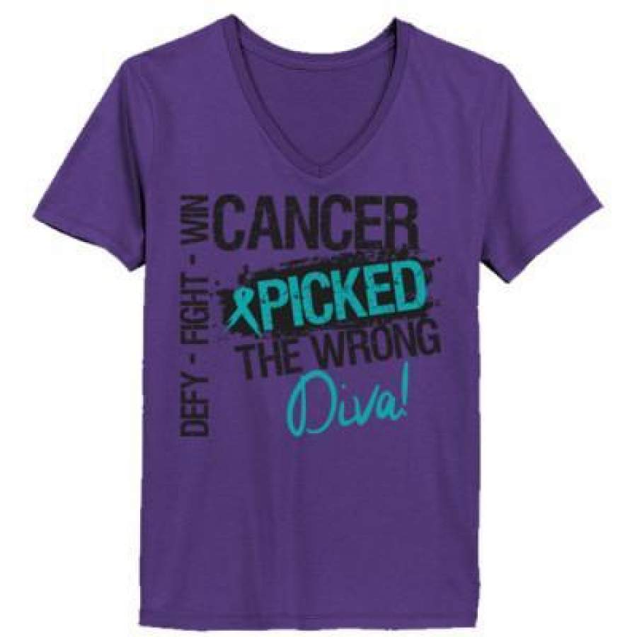 AGR Cancer Picked The Wrong Diva – Ladies’ V-Neck T-Shirt