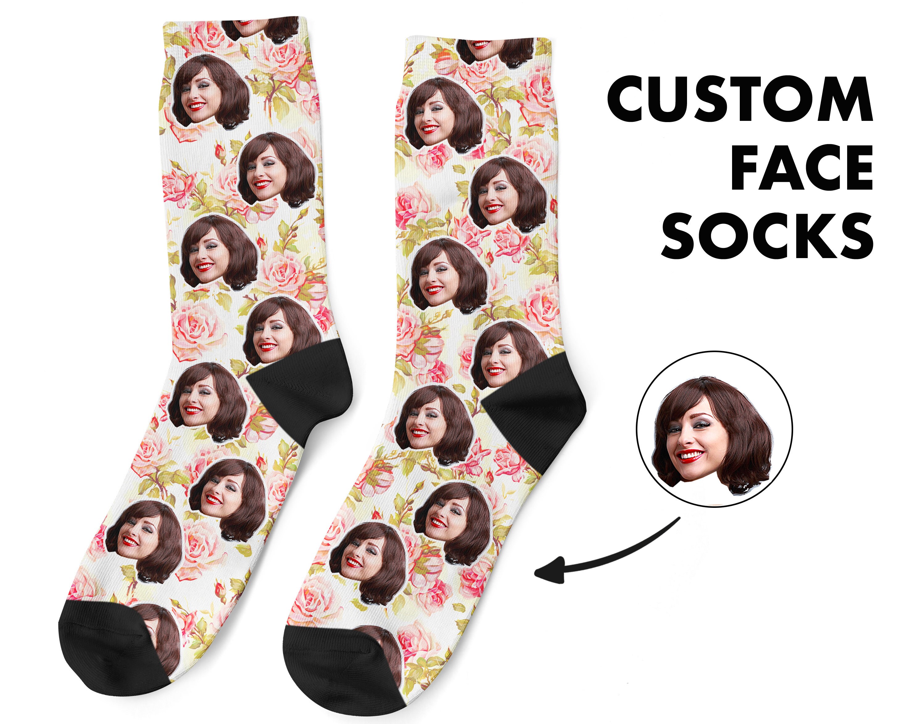 Floral Custom Face Socks, Personalized Photo, Floral Picture Socks, Flower Socks, Customized Funny Photo Gift For Her, Him or Best Friend