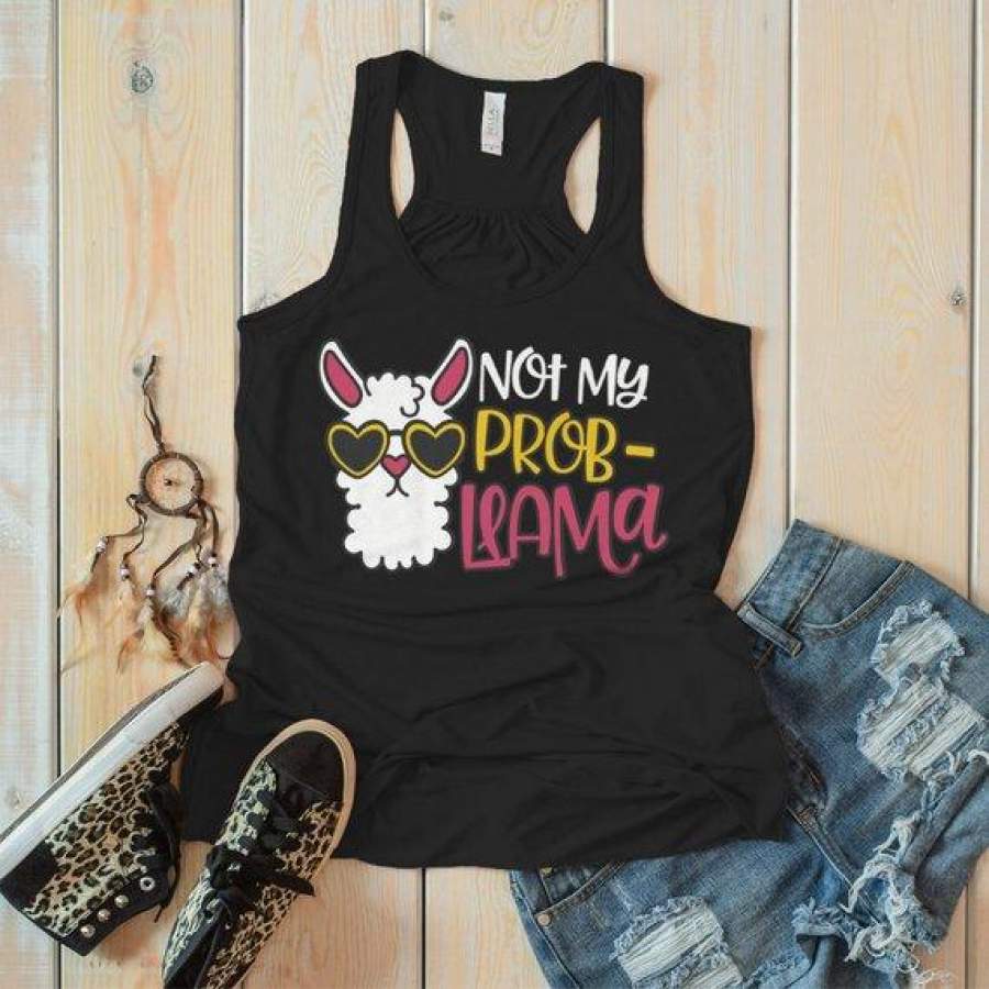 Women’s Funny Llama Tank Not My Problem Shirt Probllama Hilarious Graphic Top Summer Cute Shirts