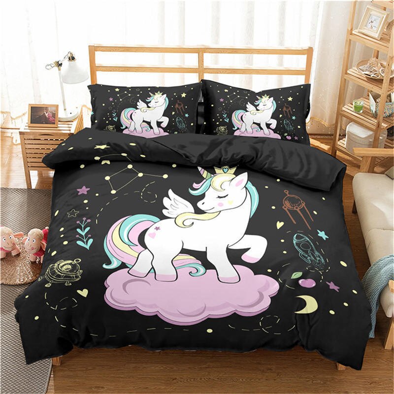 3D Bedding Set Cartoon Unicorn Print Duvet Cover Set Rainbow Bedclothes With Pillowcase Bed Set Home Textiles Microfiber Fabric